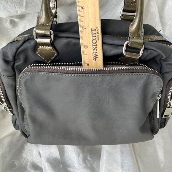MZ Wallace Kara Satchel Bag Nylon Patent Leather Trim Dual Handle 6 Pockets Gray - Picture 9 of 16
